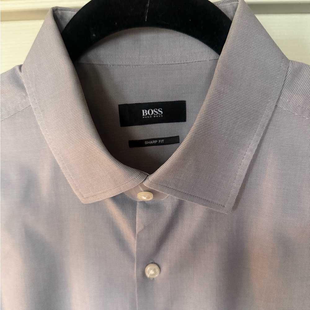 BOSS Gray Dress Shirt Classic Collar